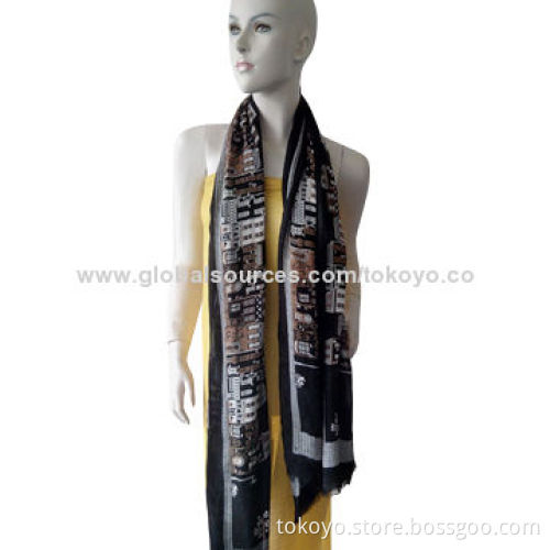 Double-layer scarf with silkscreen printing, made of viscose and modal, Western classic style